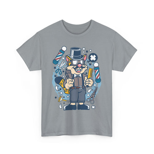 Hipster Barber T-Shirt – Cool Cat with Razor & Comb