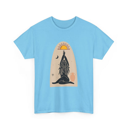 Surfboard Girl T-Shirt – Flowing Hair & Sun Worship Design