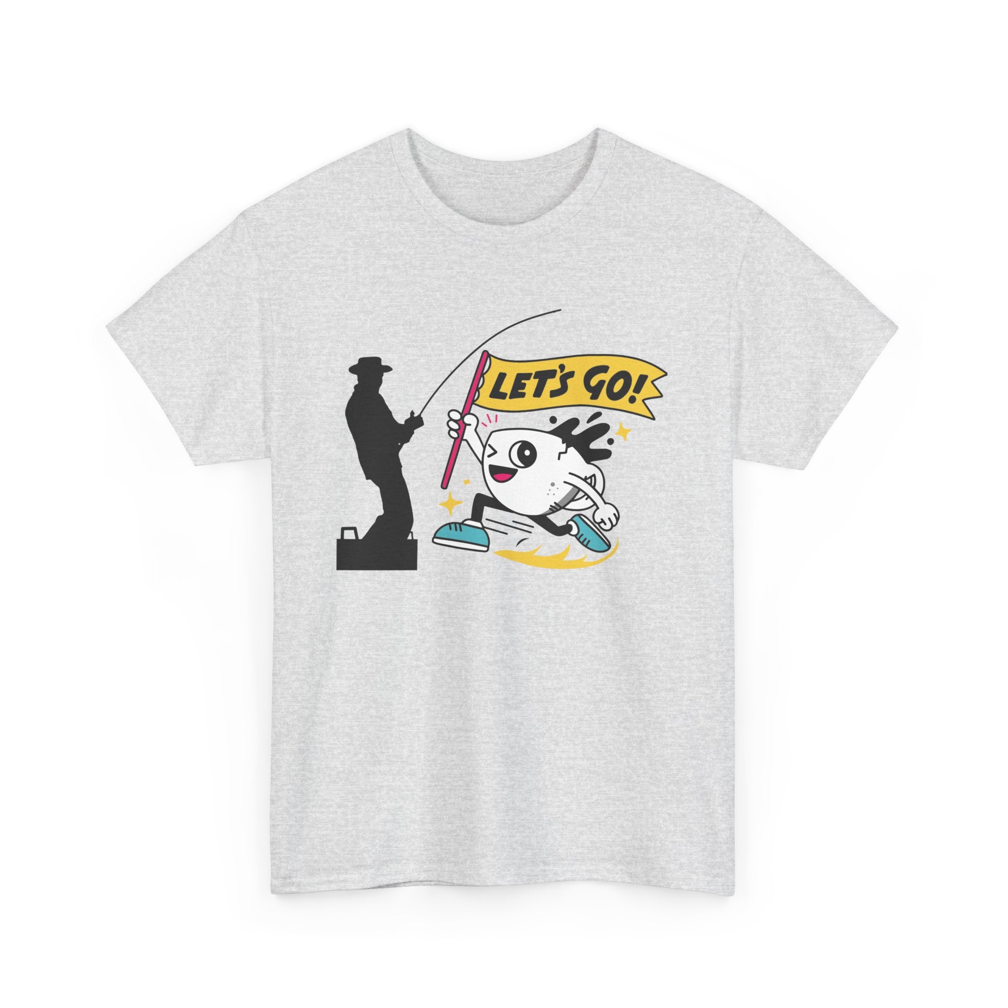 Let's Go Fishing, Fun T-Shirt with Fish and Flag Design