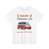 Buzzin' Through Life T-Shirt | Retro Soul Electric Heart Tee in Red/Silver 🚌⚡
