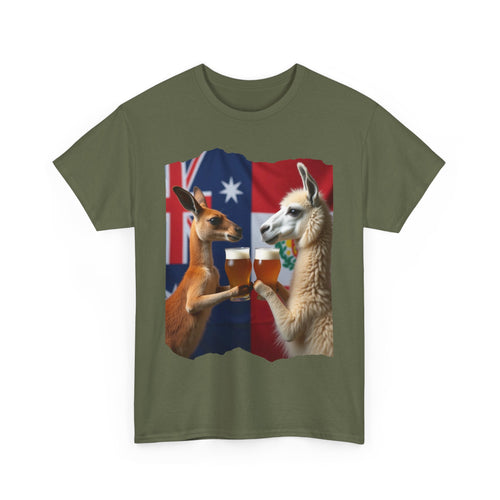 Kangaroo vs Llama Beer Clink T-Shirt | Australia Meets Peru Tee 🐾🍺
