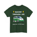 Buzzin' Through Life T-Shirt | Retro Soul Electric Heart Tee in Green/White 🚌⚡