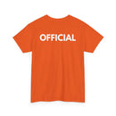 Orange t-shirt with 'OFFICIAL' printed on the back