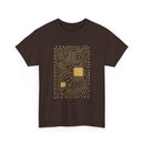 Brown t-shirt with gold circuit board design