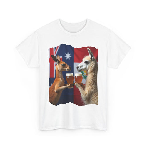 Kangaroo vs Llama Beer Clink T-Shirt | Australia Meets Peru Tee 🐾🍺