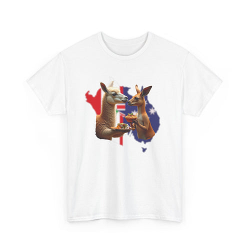 Kangaroo & Meat Pie Meets Llama & Ceviche Tee 🌎 Peru & Australia Fusion T-Shirt