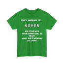 Quick Marriage Tip Funny T-Shirt – Hilarious Husband & Wife Lawn Mowing Joke Tee  👕😂🌱