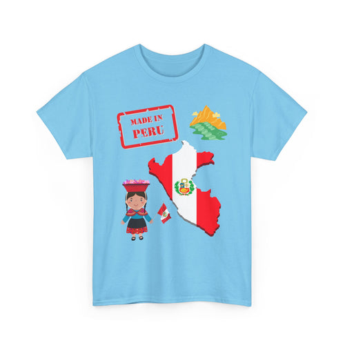 Made in Peru T-Shirt with Flag, Traditional Girl & Machu Picchu