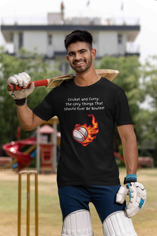 Cricket and Curry: The Only Things That Should Ever Be Bowled! Funny Indian T-Shirt