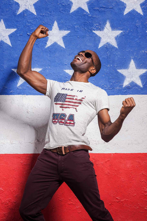 Made in USA T-Shirt with Flag and Country Outline