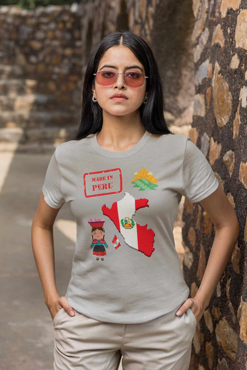 Made in Peru T-Shirt with Flag, Traditional Girl & Machu Picchu