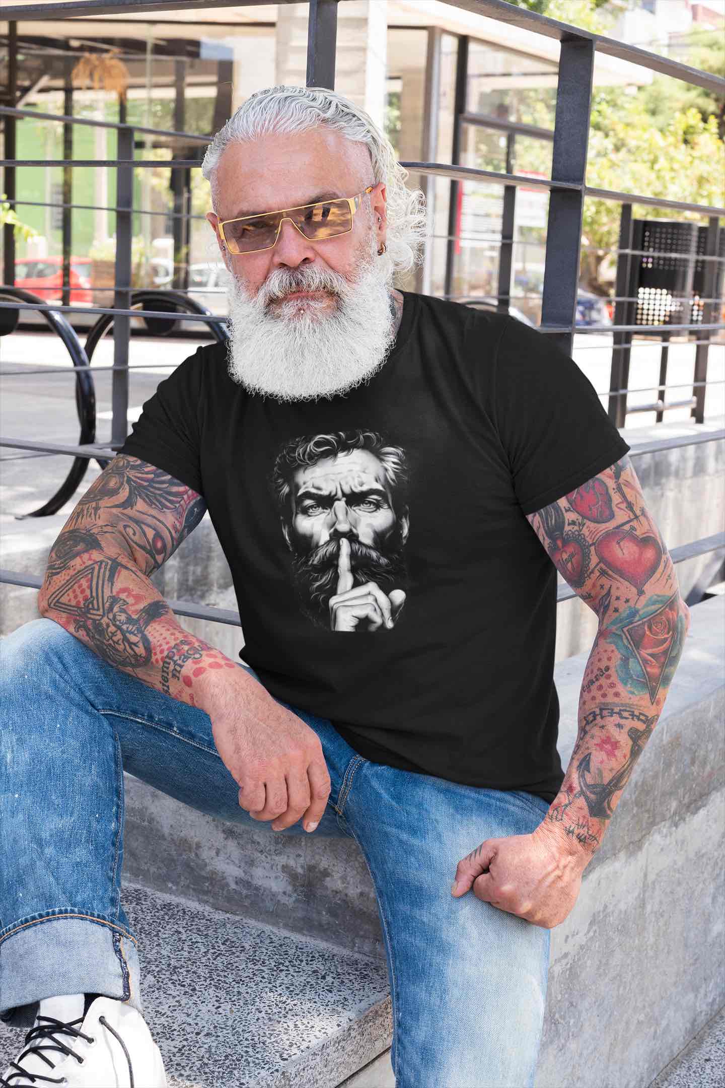 Shh Bearded Man T-Shirt – Stylish & Mysterious Design