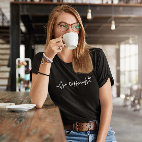 Coffee Lover's Heartbeat T-Shirt – Perfect for Caffeine Enthusiasts
