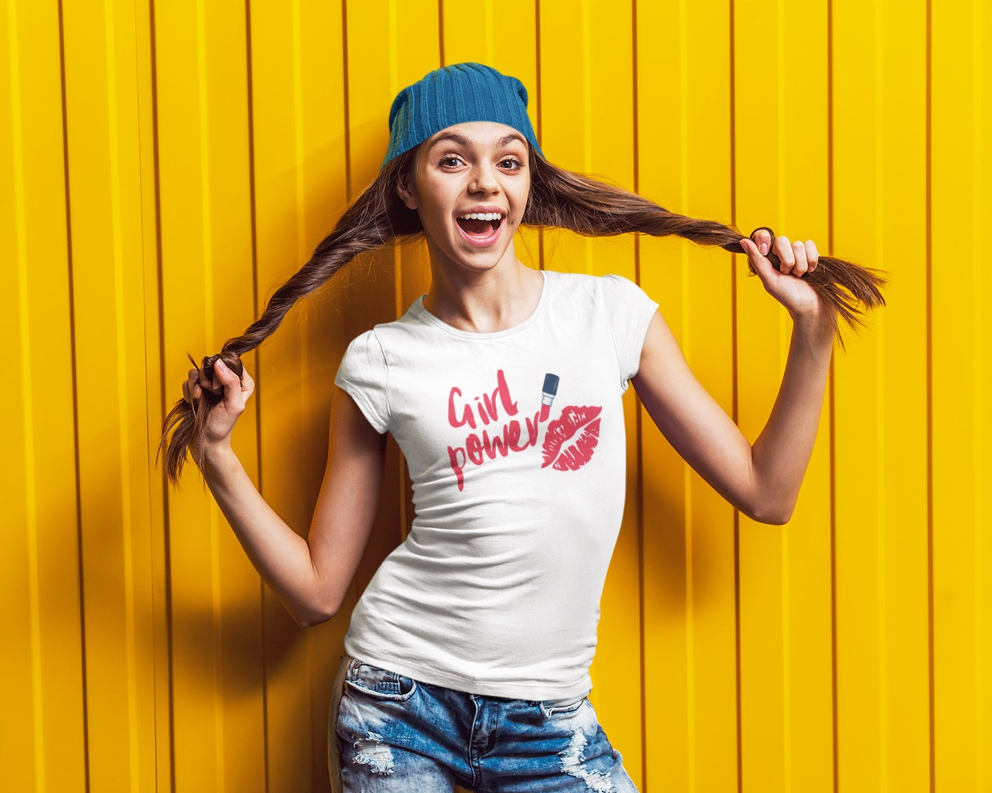 Girl Power T-Shirt with Lips & Lipstick Design