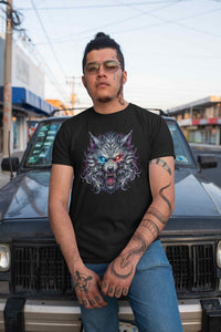 Scary Wolf Face T-Shirt with Glowing Eyes