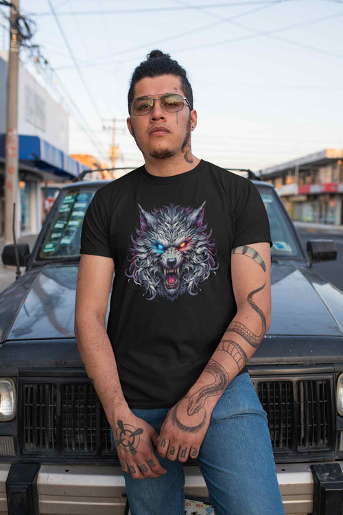 Scary Wolf Face T-Shirt with Glowing Eyes
