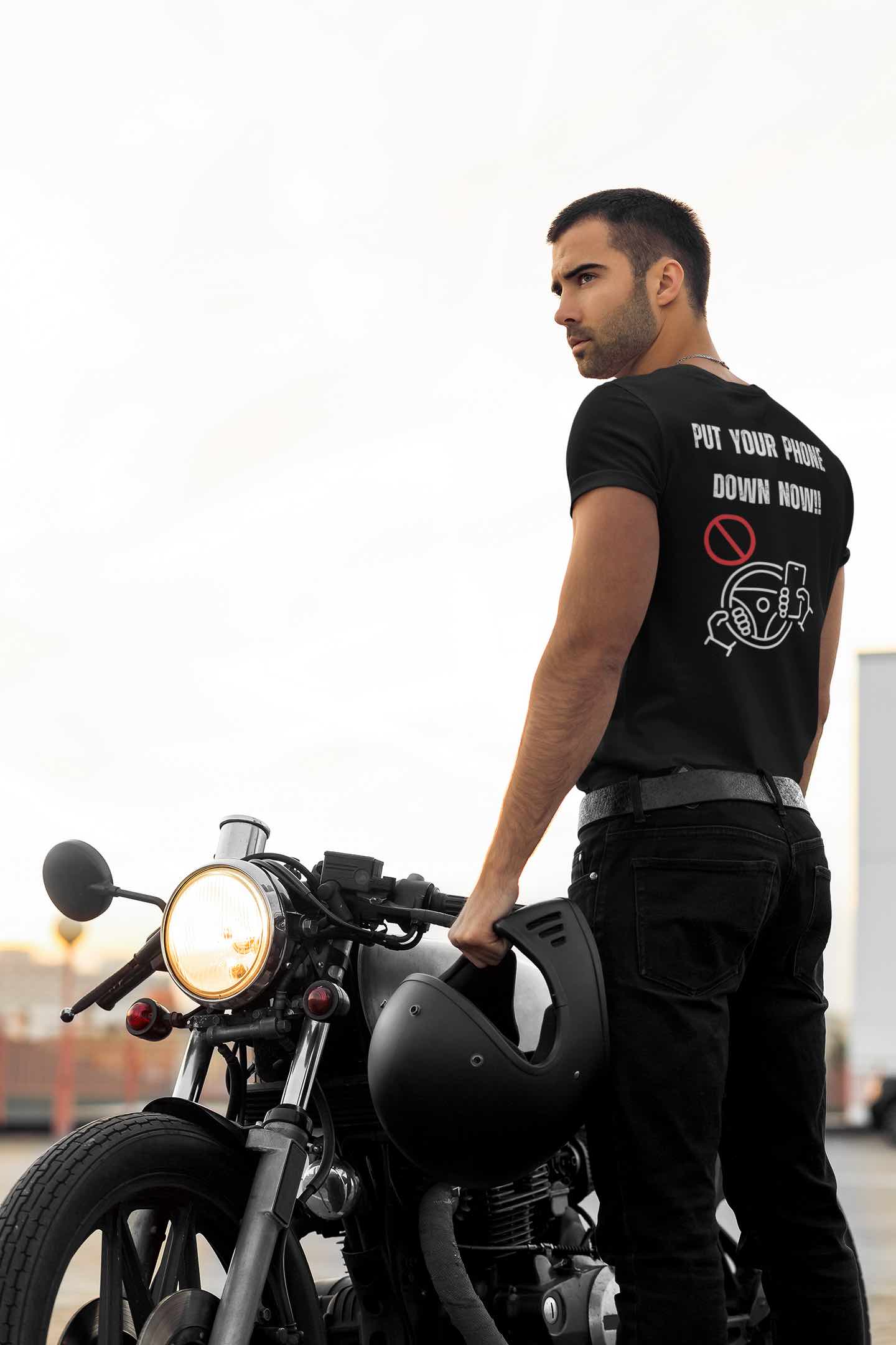 Put Your Phone Down Now T-Shirt – Unisex Safety Message for Riders
