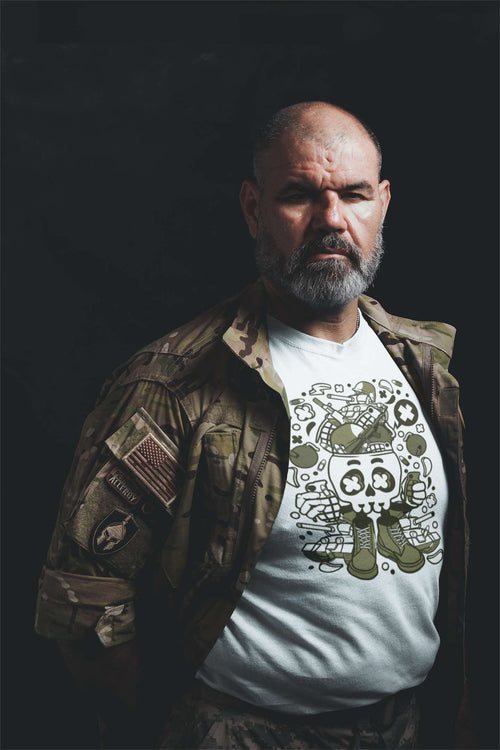 Crazy Army Guy T-Shirt - Funny Military Design with Explosive Graphics