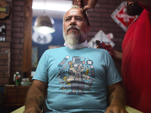 Hipster Barber T-Shirt – Cool Cat with Razor & Comb