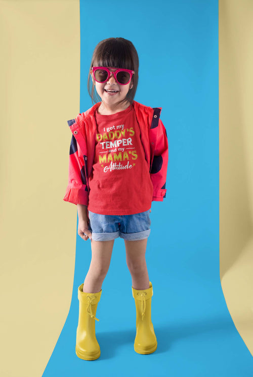 Kids Funny T-Shirt – Daddy’s Temper & Mama’s Attitude