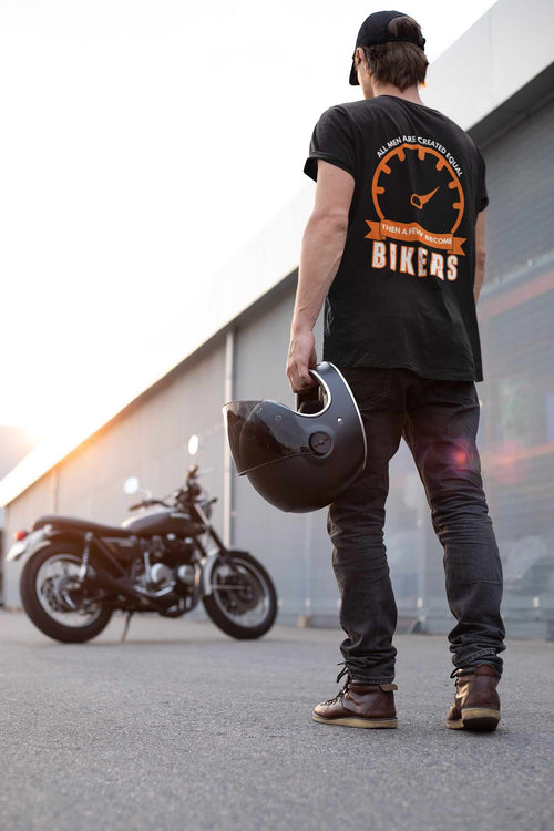 All Men Are Created Equal, Then a Few Become Bikers – Bold Back Print T-Shirt