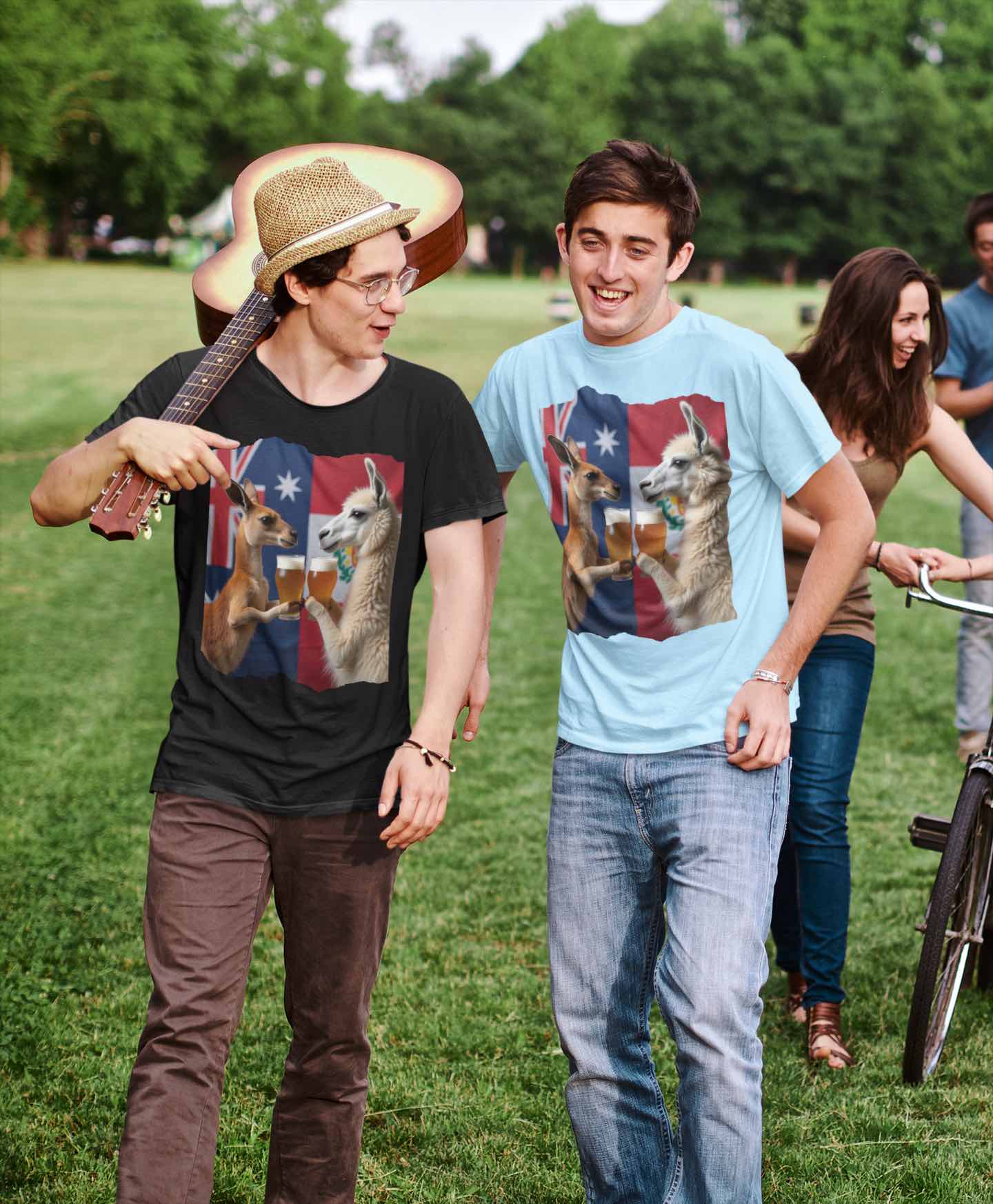 Kangaroo vs Llama Beer Clink T-Shirt | Australia Meets Peru Tee 🐾🍺