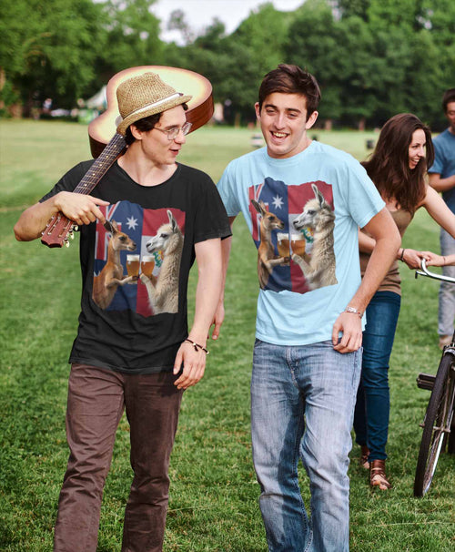 Kangaroo vs Llama Beer Clink T-Shirt | Australia Meets Peru Tee 🐾🍺