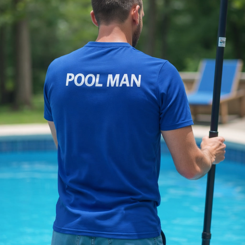 Pool Man T-Shirt | Pro Pool Service & Maintenance Back-Print Tee 🏊‍♂️