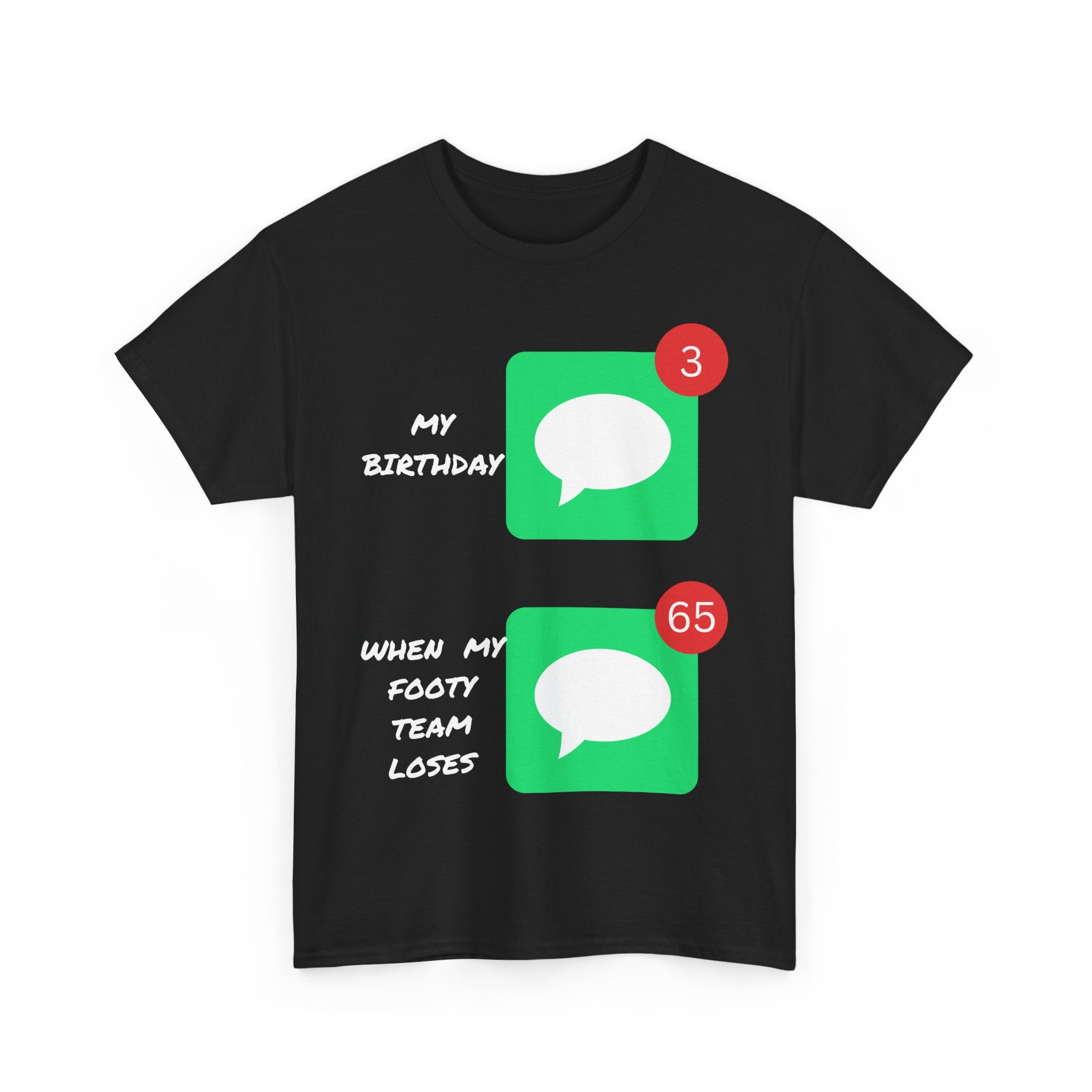 Birthday vs Footy Loss Messages T-Shirt – Funny Sports Fan Tee 📱⚽🎂