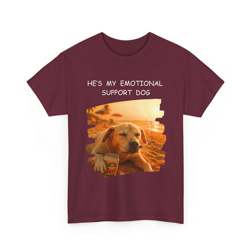 He's My Emotional Support Dog – Funny Beach Bum Dog T-Shirt 🐶🌞🍻
