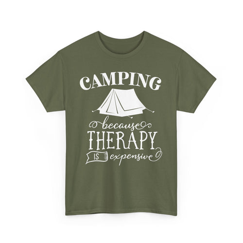 Camping Because Therapy Is Expensive T-Shirt – Funny Outdoor Adventure Tee