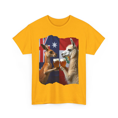 Kangaroo vs Llama Beer Clink T-Shirt | Australia Meets Peru Tee 🐾🍺