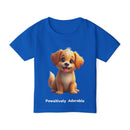 Blue t-shirt with a cartoon dog and 'Pawsitively Adorable'