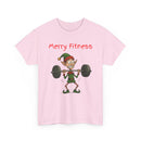 Merry Fitness T-Shirt – Funny Skinny Elf Weightlifting Xmas Tee | Christmas Gym T-Shirt