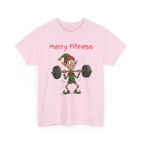 Merry Fitness T-Shirt – Funny Skinny Elf Weightlifting Xmas Tee | Christmas Gym T-Shirt
