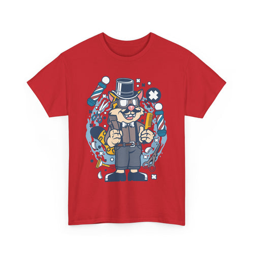 Hipster Barber T-Shirt – Cool Cat with Razor & Comb