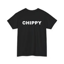 Black t-shirt with 'CHIPPY' printed on the back