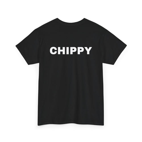 Black t-shirt with 'CHIPPY' printed on the back