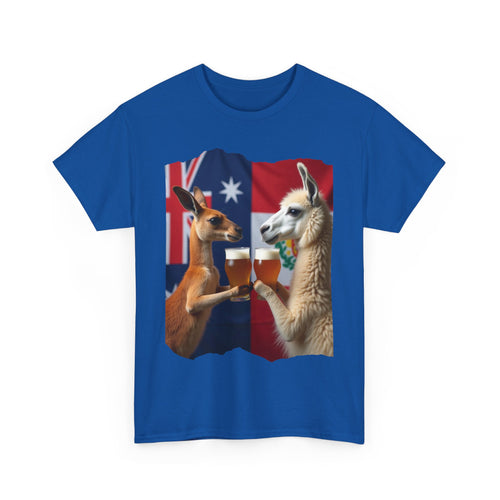 Kangaroo vs Llama Beer Clink T-Shirt | Australia Meets Peru Tee 🐾🍺