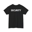 Black t-shirt with 'SECURITY' printed on the back