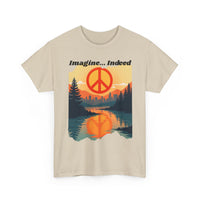 Imagine… Indeed Peace T-Shirt | Sunrise Cityscape & Mountains Tee 🌅✌️