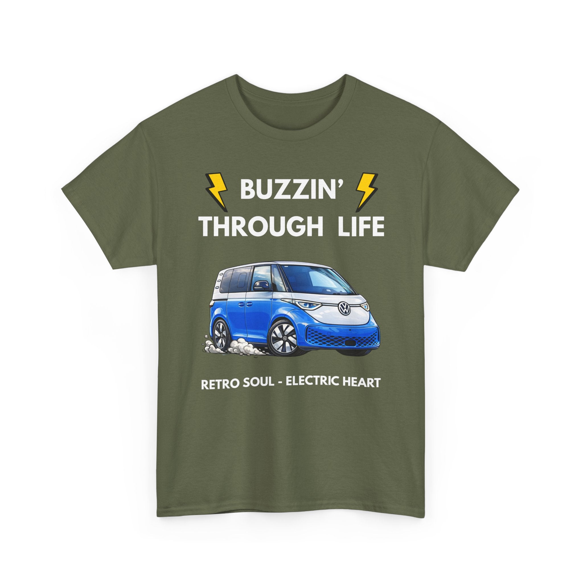 Buzzin' Through Life T-Shirt | Retro Soul Electric Heart Tee 🚌⚡