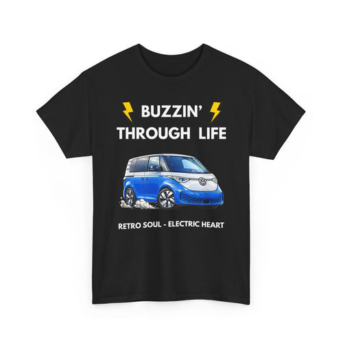 Buzzin' Through Life T-Shirt | Retro Soul Electric Heart Tee 🚌⚡