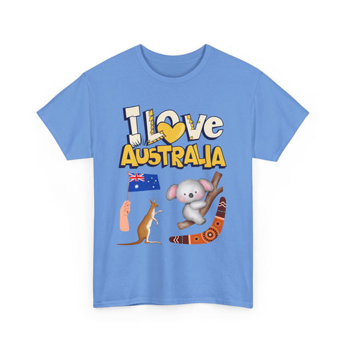 I Love Australia T-Shirt – Iconic Aussie Koala, Kangaroo, Flag & Boomerang Design