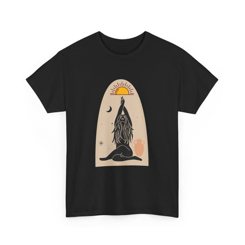 Surfboard Girl T-Shirt – Flowing Hair & Sun Worship Design