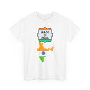 White t-shirt with 'Made in India' graphic design