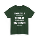 Green t-shirt with humorous golf text design