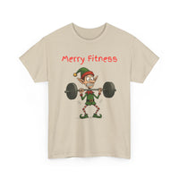 Merry Fitness T-Shirt – Funny Skinny Elf Weightlifting Xmas Tee | Christmas Gym T-Shirt