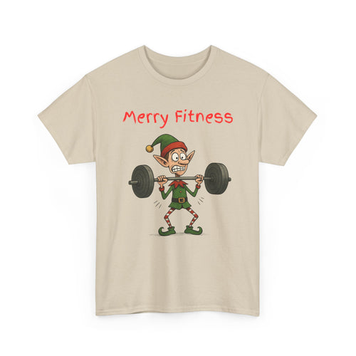 Merry Fitness T-Shirt – Funny Skinny Elf Weightlifting Xmas Tee | Christmas Gym T-Shirt