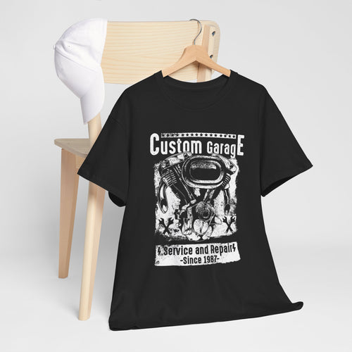 Custom Garage Unisex T-Shirt - Service & Repair Since 1987 with V-Twin Engine